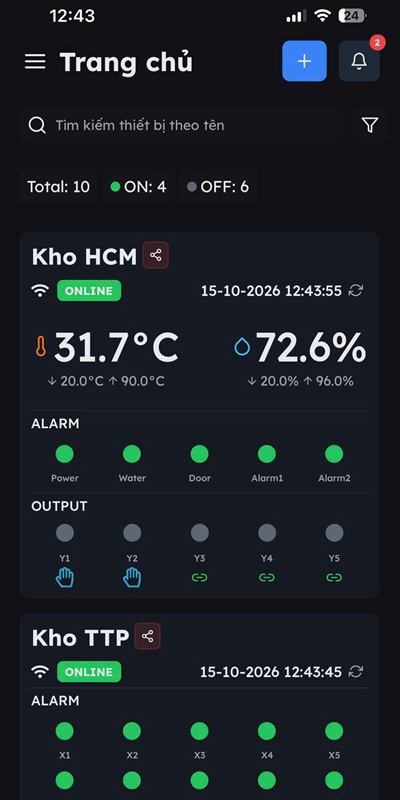 theo dõi các cảnh báo nhiệt độ qua App TTPSCADA điện thoại